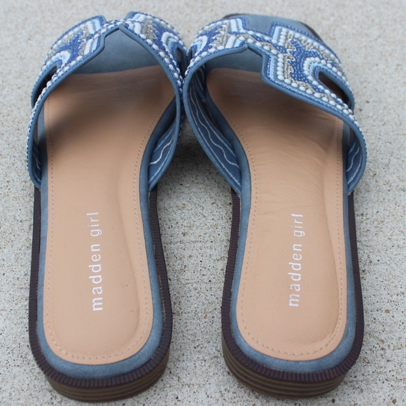 Madden Girl Blue Rhinestone Beaded Sparkle Slide Sandals Sz 9 - Picture 5 of 8
